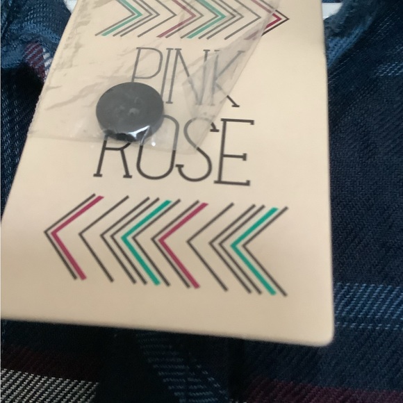 NWT Pink Rose Plaid Tunic Top Teal White Button Down Long Sleeve M - Picture 3 of 5